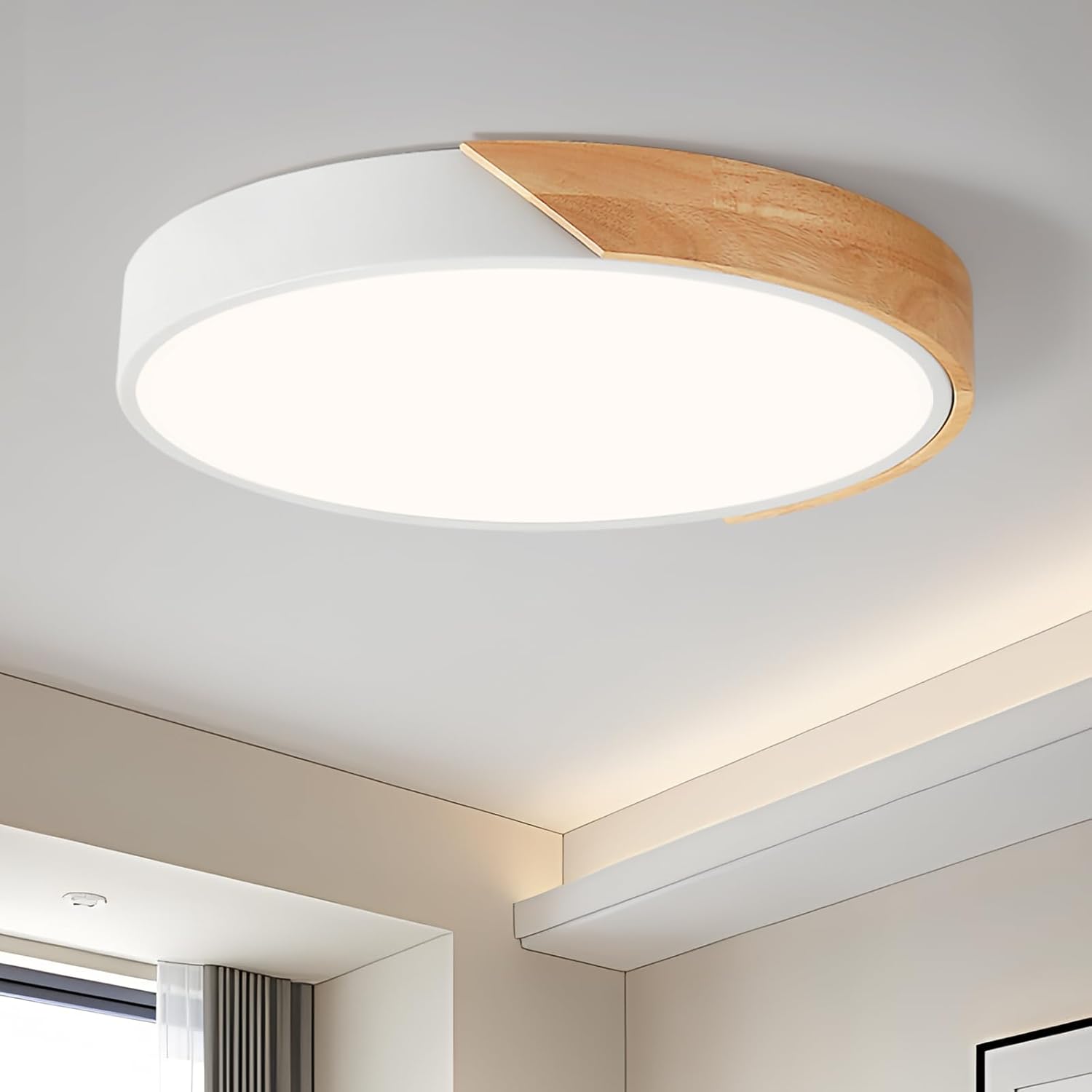 Luminaria Plafón Led De Techo Nórdico En Metal Y Madera 30cm