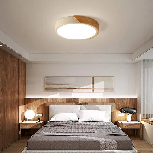 Luminaria Plafón Led De Techo Nórdico En Metal Y Madera 30cm
