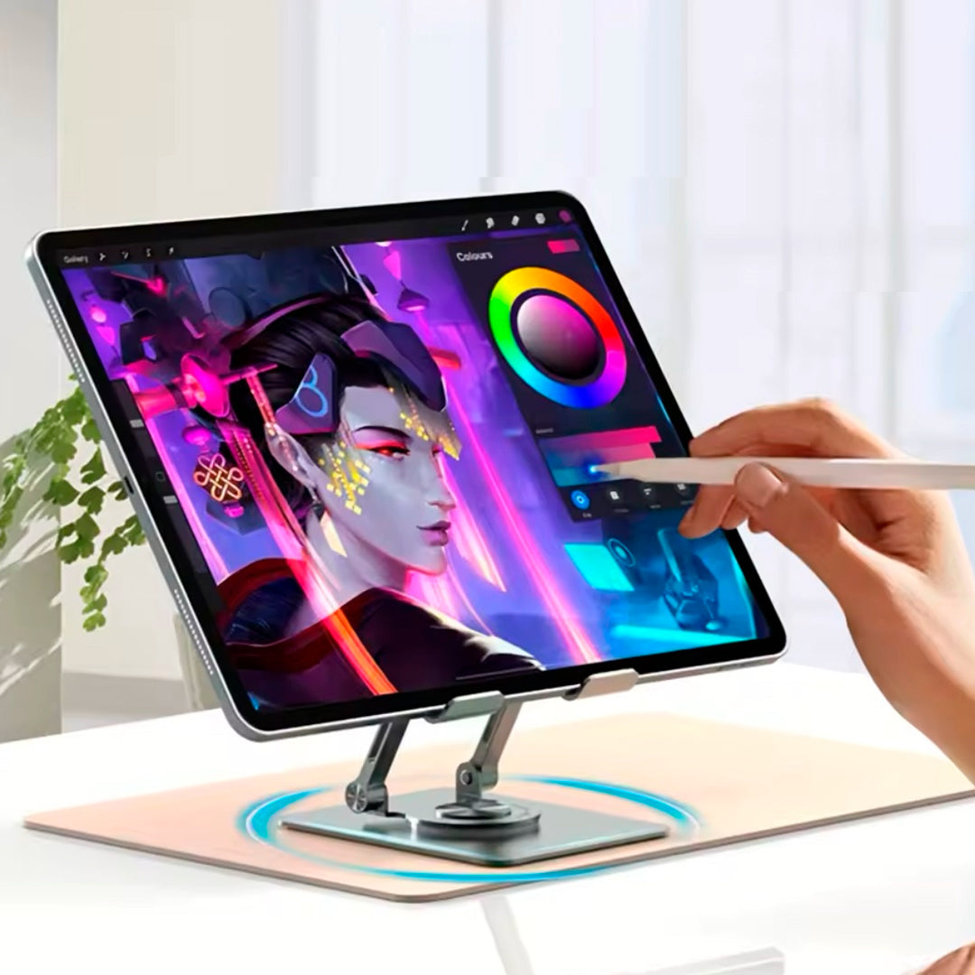 Soporte De Tablet iPad Celular Plegable Giratorio Aluminio Movible Hasta 13"