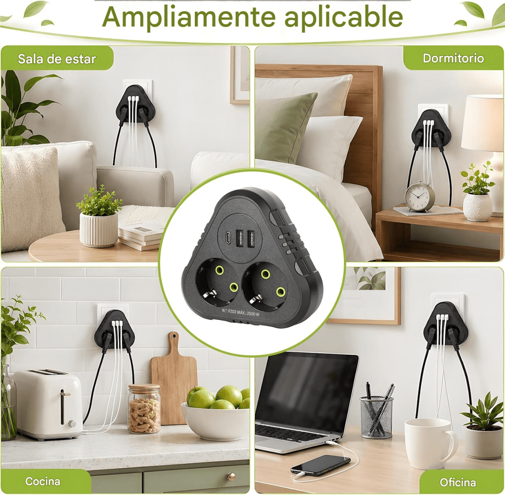 Adaptador SHUKO 5 en 1 con 2 tomas y puertos USB - InnovaHome