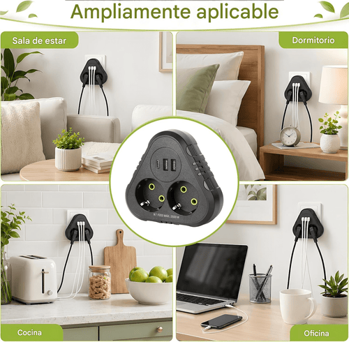 Adaptador SHUKO 5 en 1 con 2 tomas y puertos USB - InnovaHome