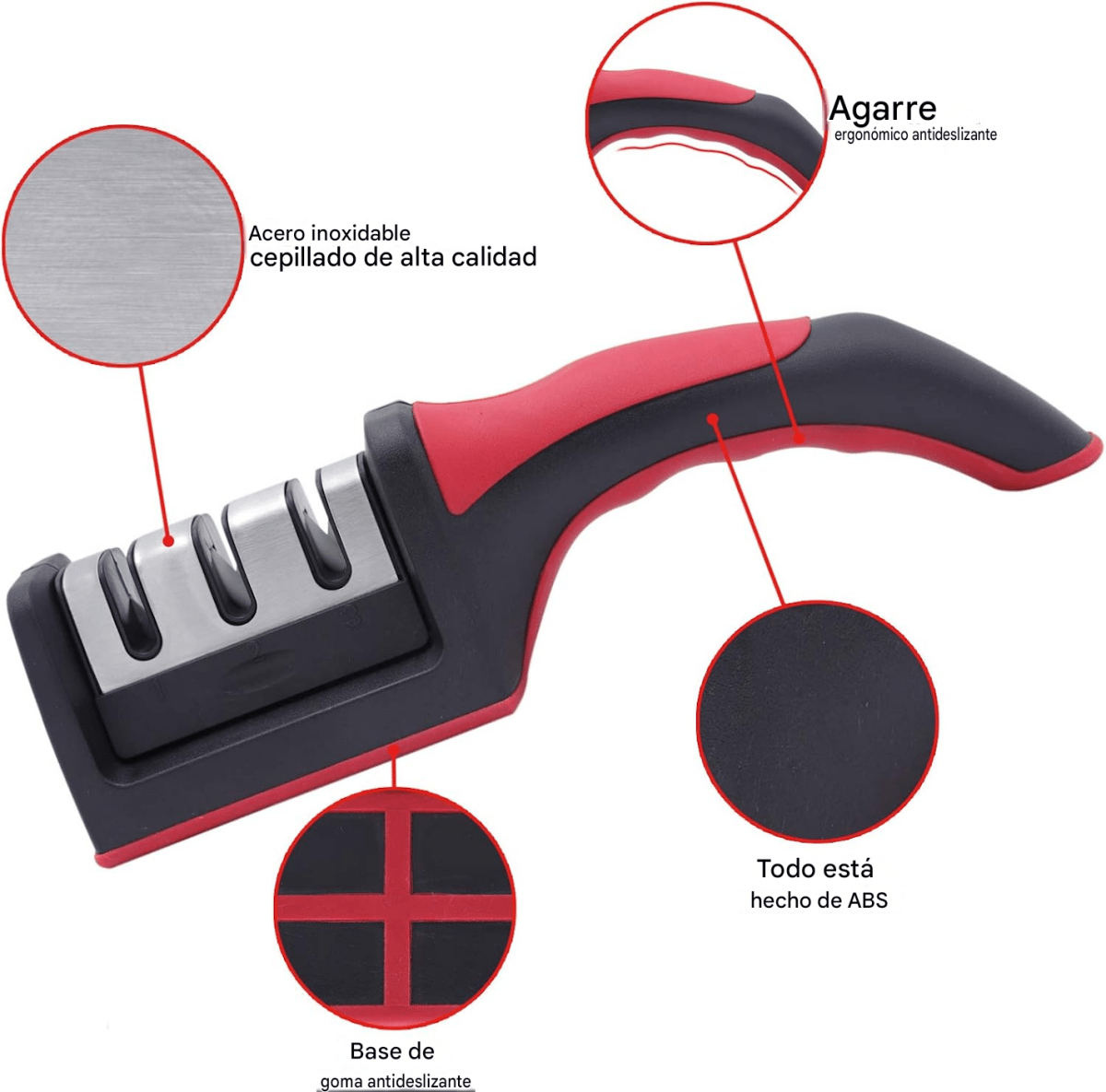 Afilador Manual de Cuchillos 3 en 1 con Mango - InnovaHome