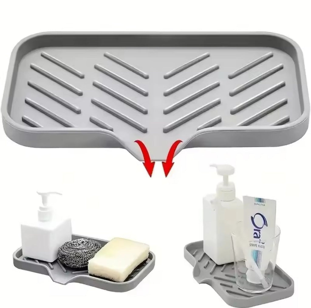 Alfombrilla de silicona anti salpicaduras para canilla con drenaje de agua ideal para mesada de cocina y baño.