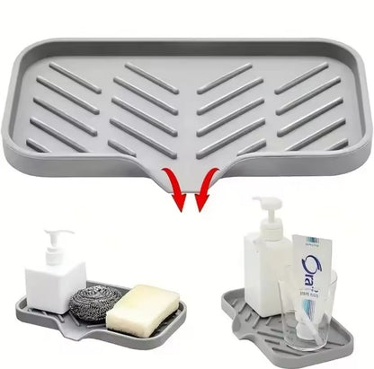 Alfombrilla de silicona anti salpicaduras para canilla con drenaje de agua ideal para mesada de cocina y baño.