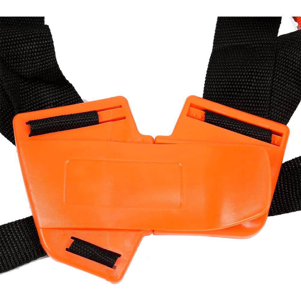 Arnés universal para desmalezadora y bordeadora con correas acolchadas ajustables para mayor comodidad y soporte.