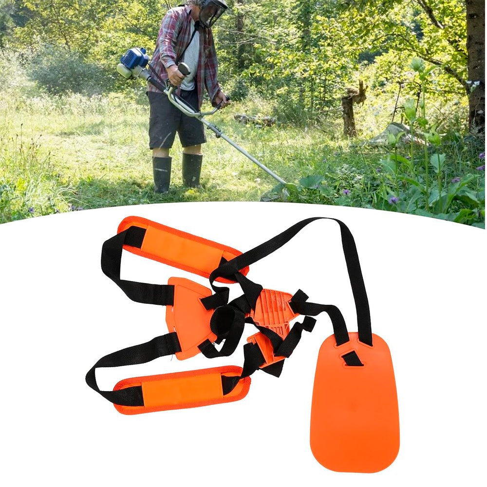 Arnés universal para desmalezadora y bordeadora con correas acolchadas ajustables para mayor comodidad y soporte.