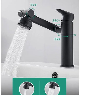 Canilla monocomando articulada 180° para cocina en acero inoxidable con doble chorro y control de agua fría y caliente.