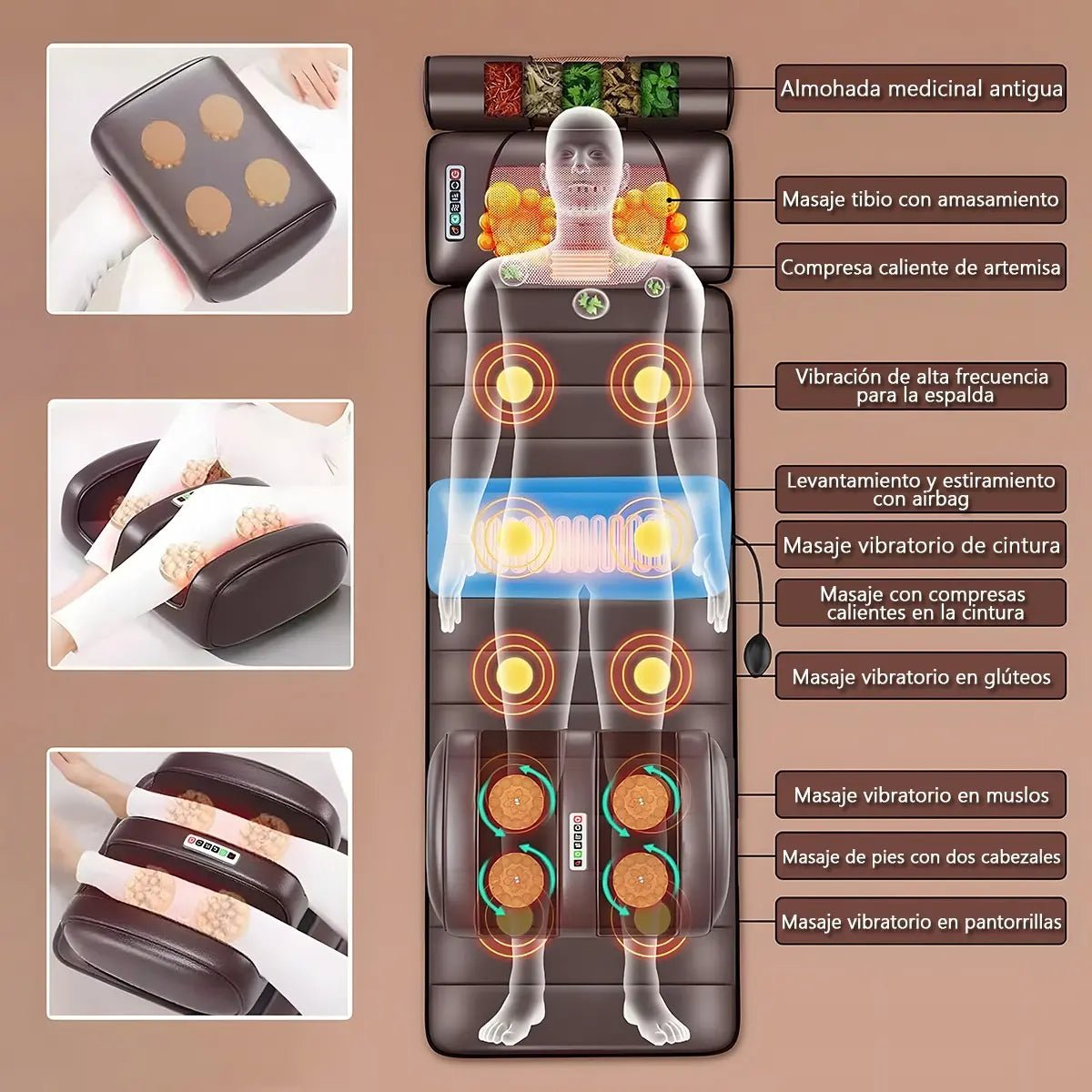 Cojín masajeador eléctrico Shiatsu con calor y 54 cabezales para espalda, cuello y relajación muscular en el hogar.