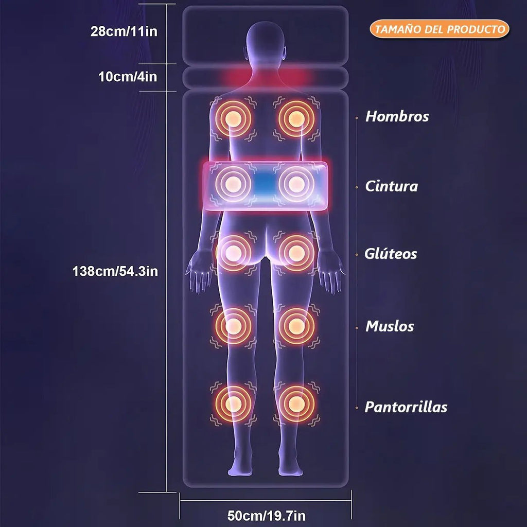 Cojín masajeador eléctrico Shiatsu con calor y 54 cabezales para espalda, cuello y relajación muscular en el hogar.