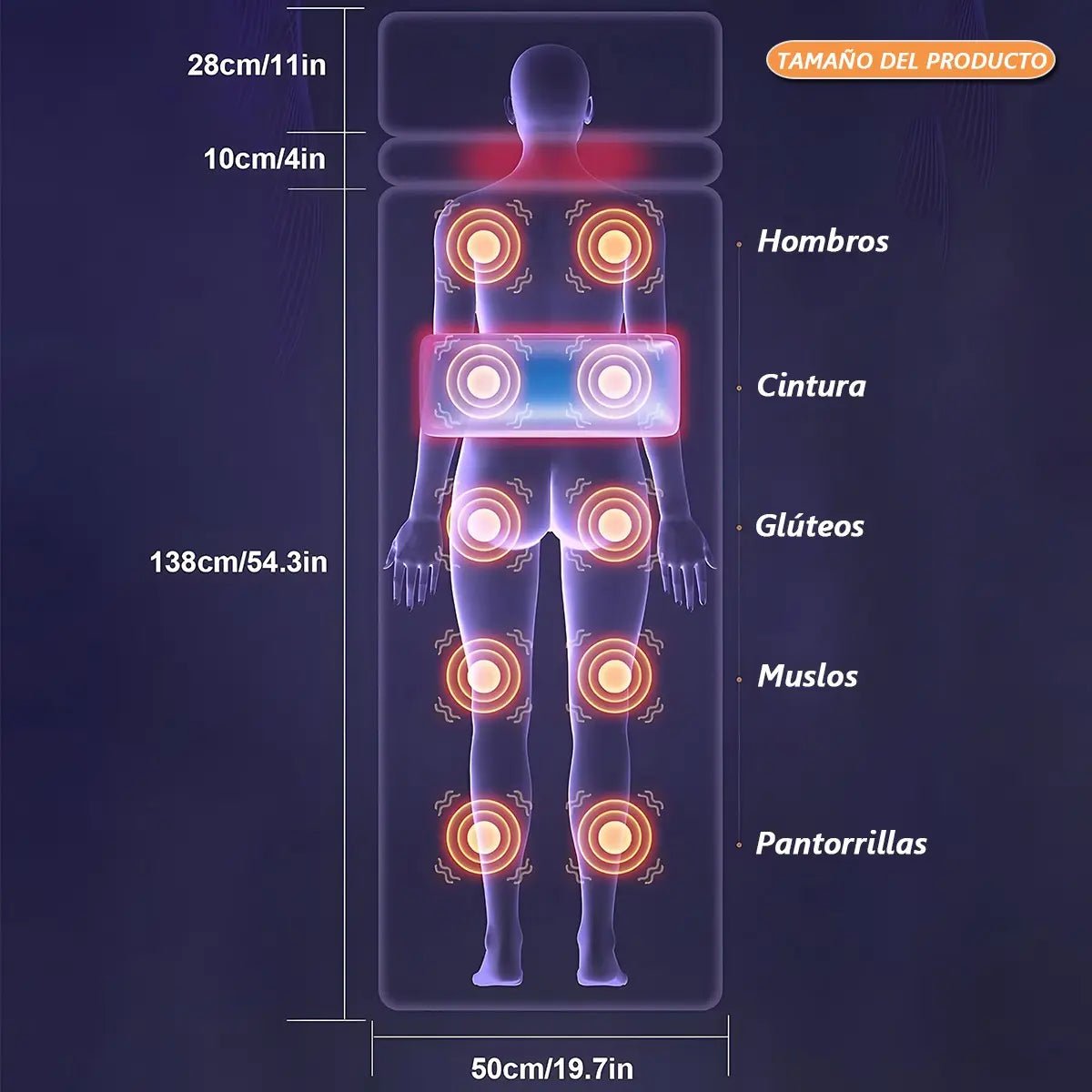 Cojín masajeador eléctrico Shiatsu con calor y 54 cabezales para espalda, cuello y relajación muscular en el hogar.