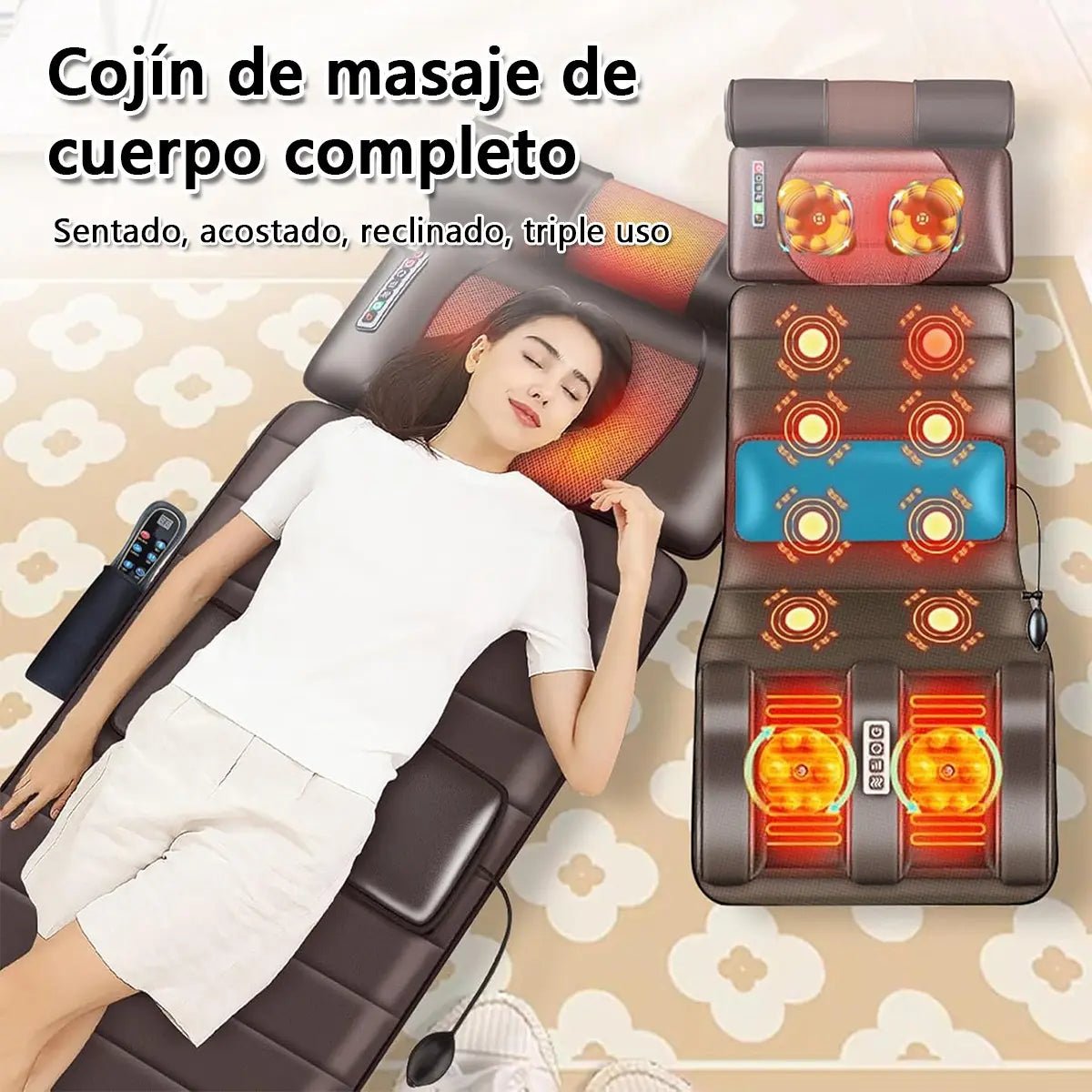Cojín masajeador eléctrico Shiatsu con calor y 54 cabezales para espalda, cuello y relajación muscular en el hogar.