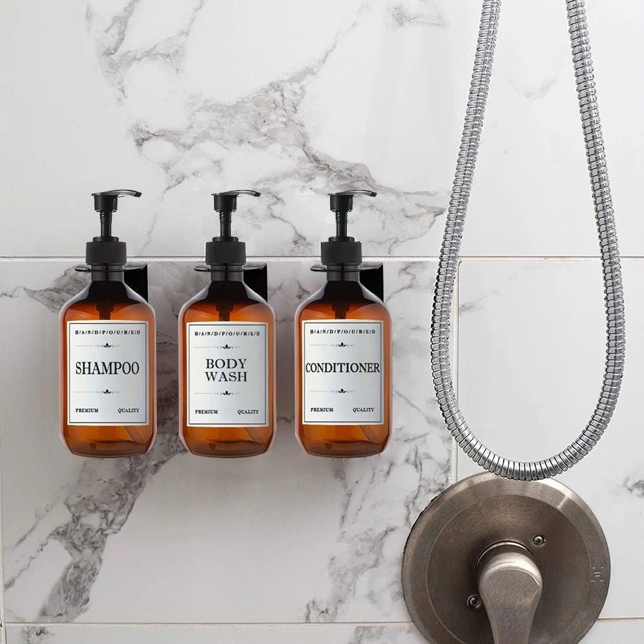 Frasco dispensador de shampoo 500ml recargable para baño, jabón líquido y gel fabricado en plástico PET resistente.