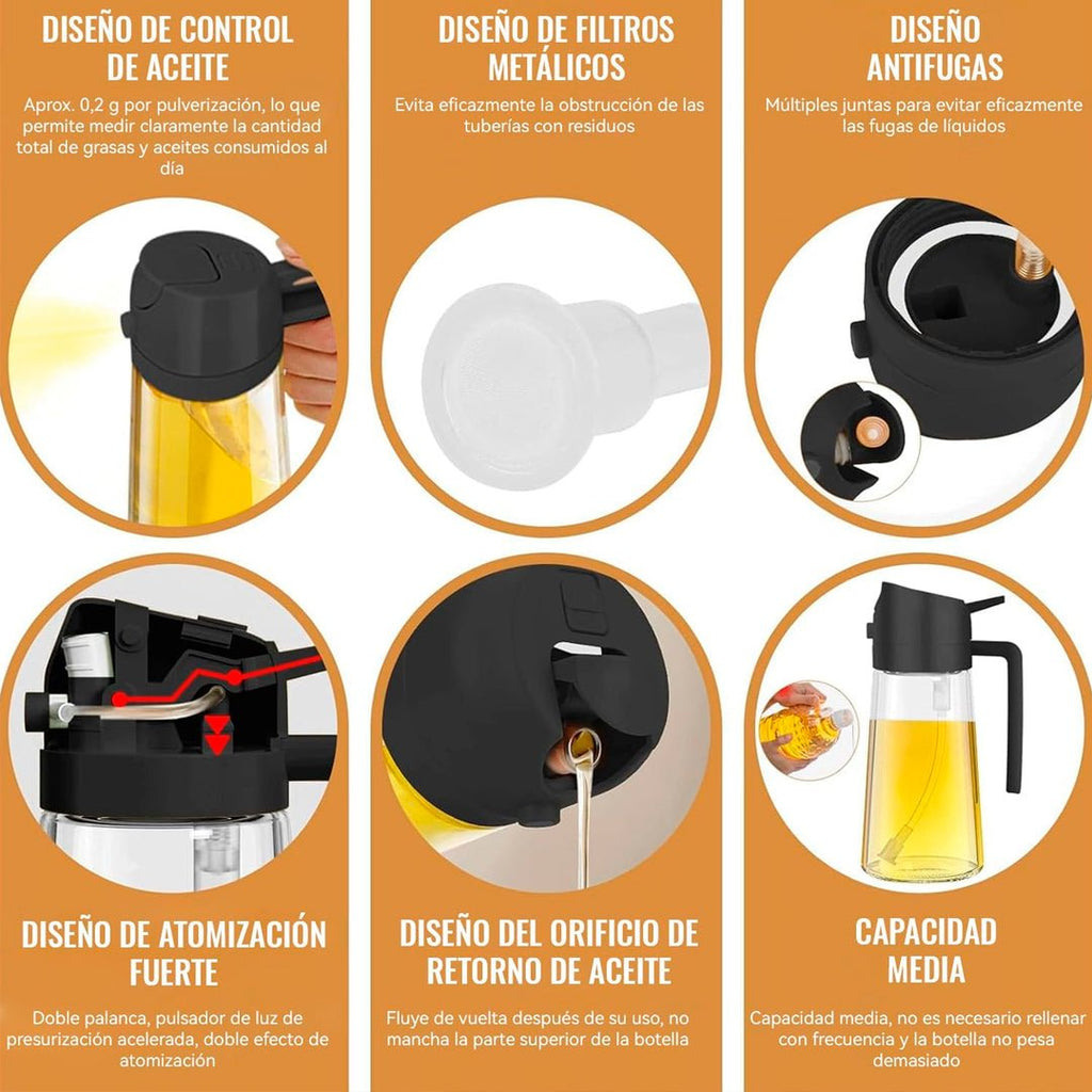 Dispensador Rociador Aceite 2 En 1 Pulverizador Cocina 400ml - InnovaHome