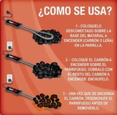 Encendedor eléctrico para carbón y leña de 650W con resistencia de acero inoxidable para parrillas y braseros.