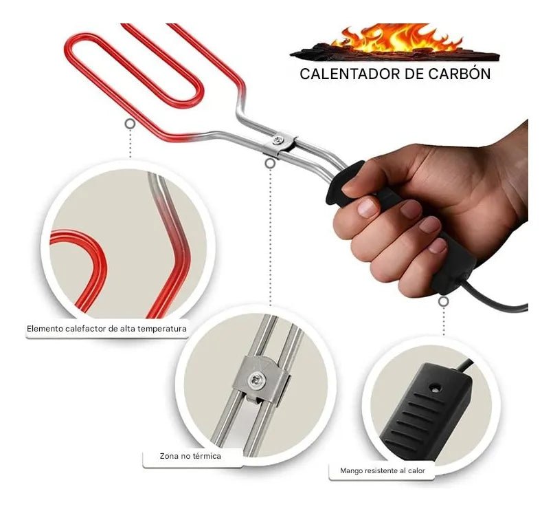 Encendedor eléctrico para carbón y leña de 650W con resistencia de acero inoxidable para parrillas y braseros.