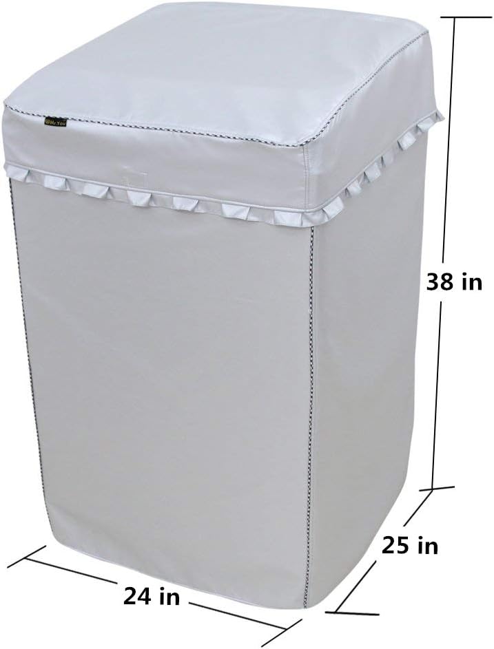 Funda para lavarropas carga superior impermeable color plata para proteger de polvo y agua en balcones y exteriores.