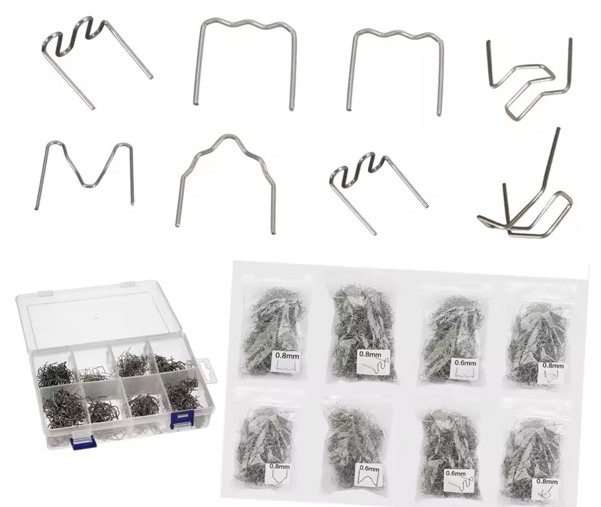 Grampas para soldador de plástico 800 piezas con caja organizadora para reparación de piezas plásticas.