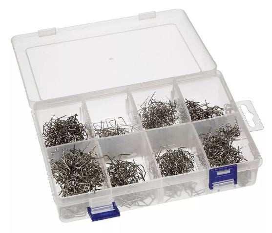 Grampas para soldador de plástico 800 piezas con caja organizadora para reparación de piezas plásticas.
