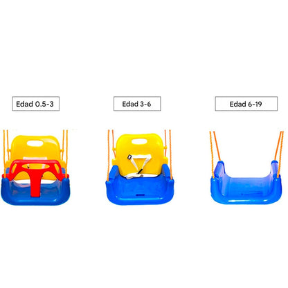 Hamaca colgante infantil multifunción de plástico resistente con cinturón de seguridad para niños hasta 50 kg.