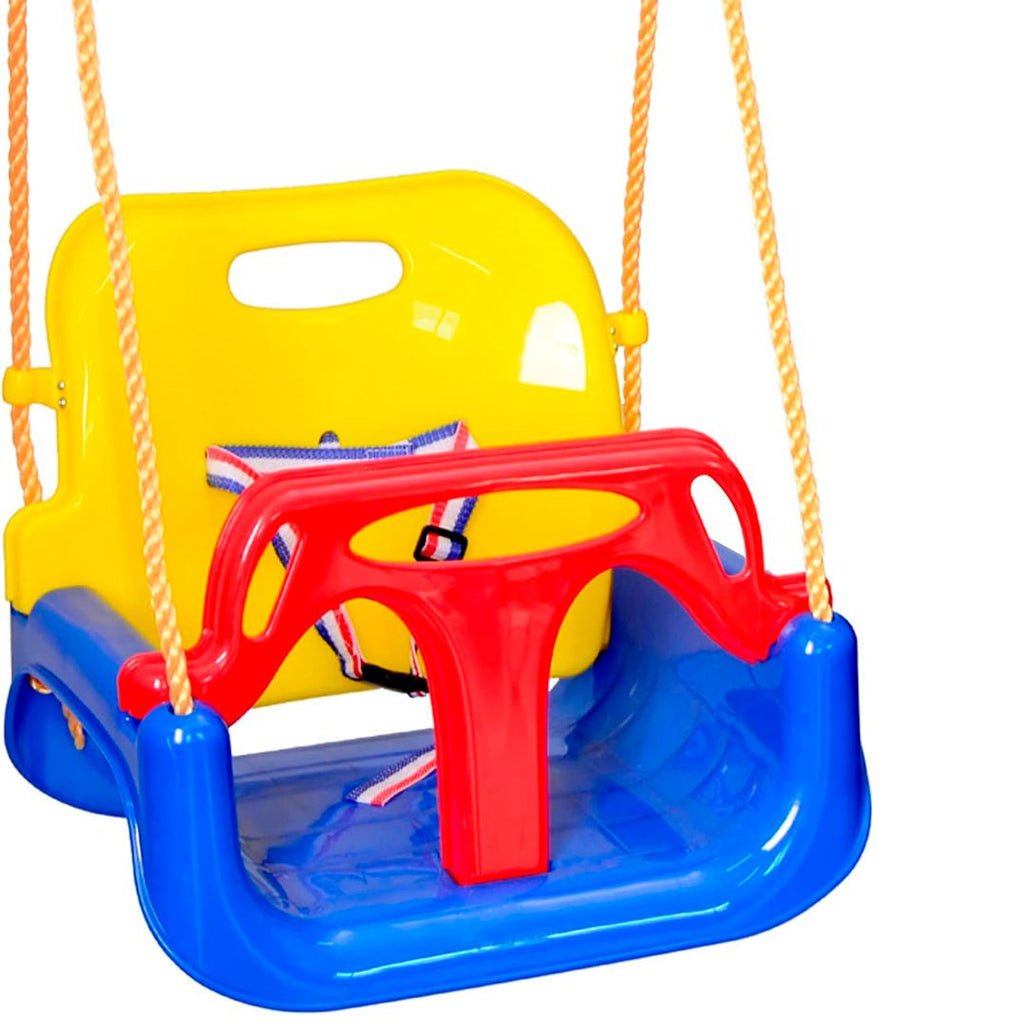 Hamaca colgante infantil multifunción de plástico resistente con cinturón de seguridad para niños hasta 50 kg.