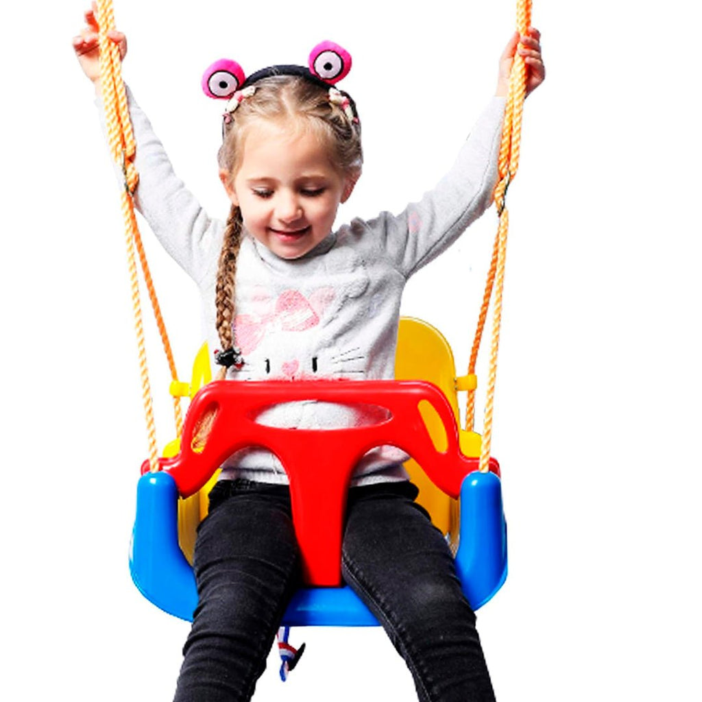 Hamaca colgante infantil multifunción de plástico resistente con cinturón de seguridad para niños hasta 50 kg.