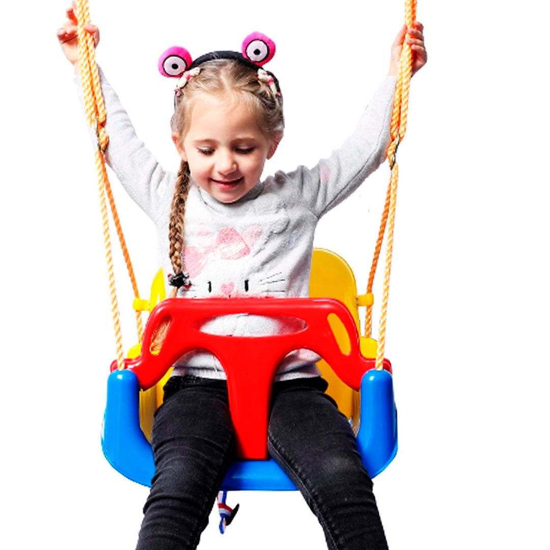 Hamaca colgante infantil multifunción de plástico resistente con cinturón de seguridad para niños hasta 50 kg.