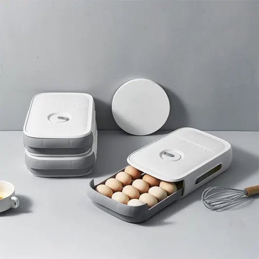 Organizador de huevos 18 unidades para heladera con compartimentos individuales y diseño apilable para ahorrar espacio.