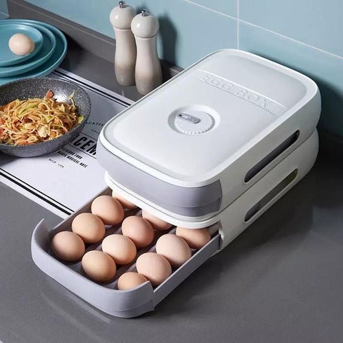 Organizador de huevos 18 unidades para heladera con compartimentos individuales y diseño apilable para ahorrar espacio.