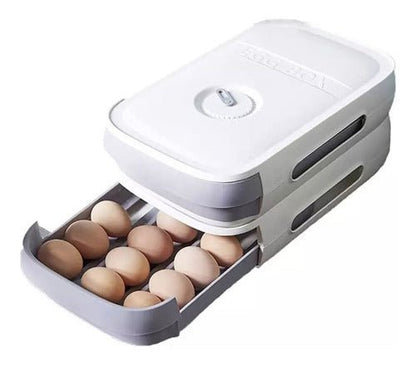 Organizador de huevos 18 unidades para heladera con compartimentos individuales y diseño apilable para ahorrar espacio.