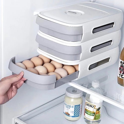 Organizador de huevos 18 unidades para heladera con compartimentos individuales y diseño apilable para ahorrar espacio.