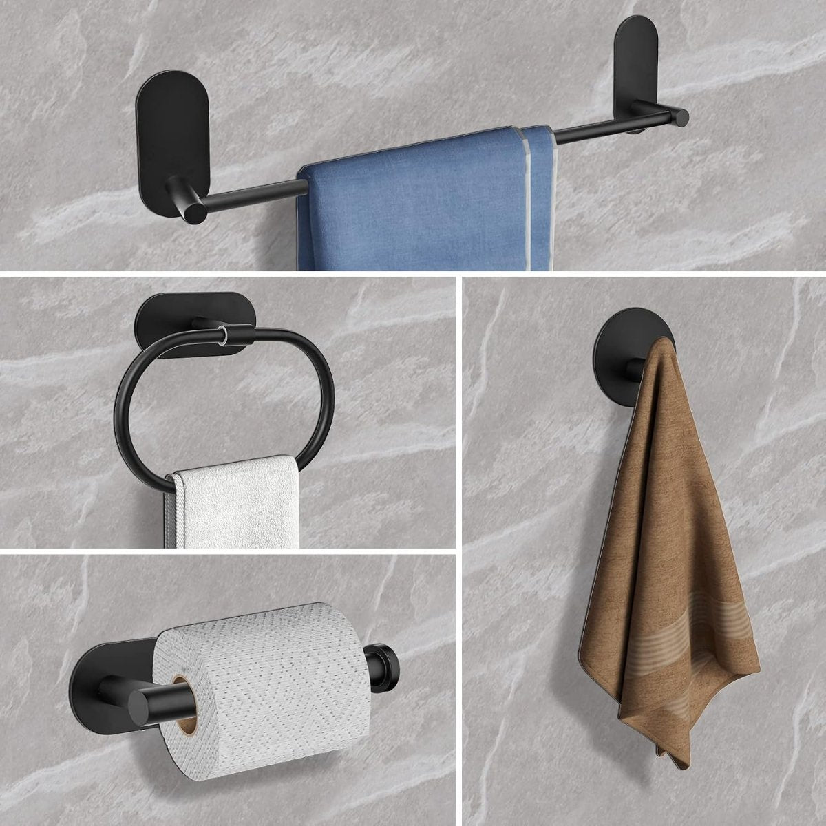 Juego Accesorios Baño 4 Piezas Acero Inox Adhesivos - InnovaHome