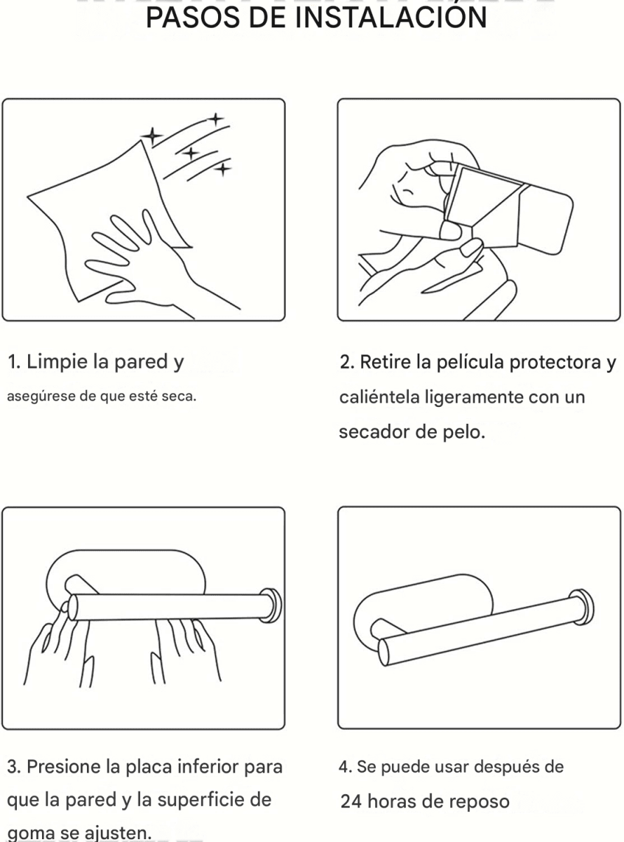 Juego Accesorios Baño 4 Piezas Acero Inox Adhesivos - InnovaHome