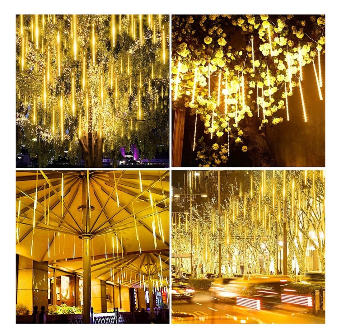 Luces LED lluvia de meteoro con 8 tubos de 30cm y 192 LED para decoración de jardines, eventos y Navidad.