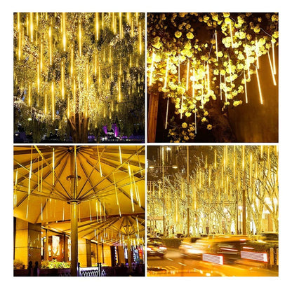 Luces LED lluvia de meteoro con 8 tubos de 30cm y 192 LED para decoración de jardines, eventos y Navidad.