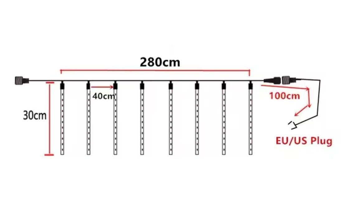 Luces LED lluvia de meteoro con 8 tubos de 30cm y 192 LED para decoración de jardines, eventos y Navidad.