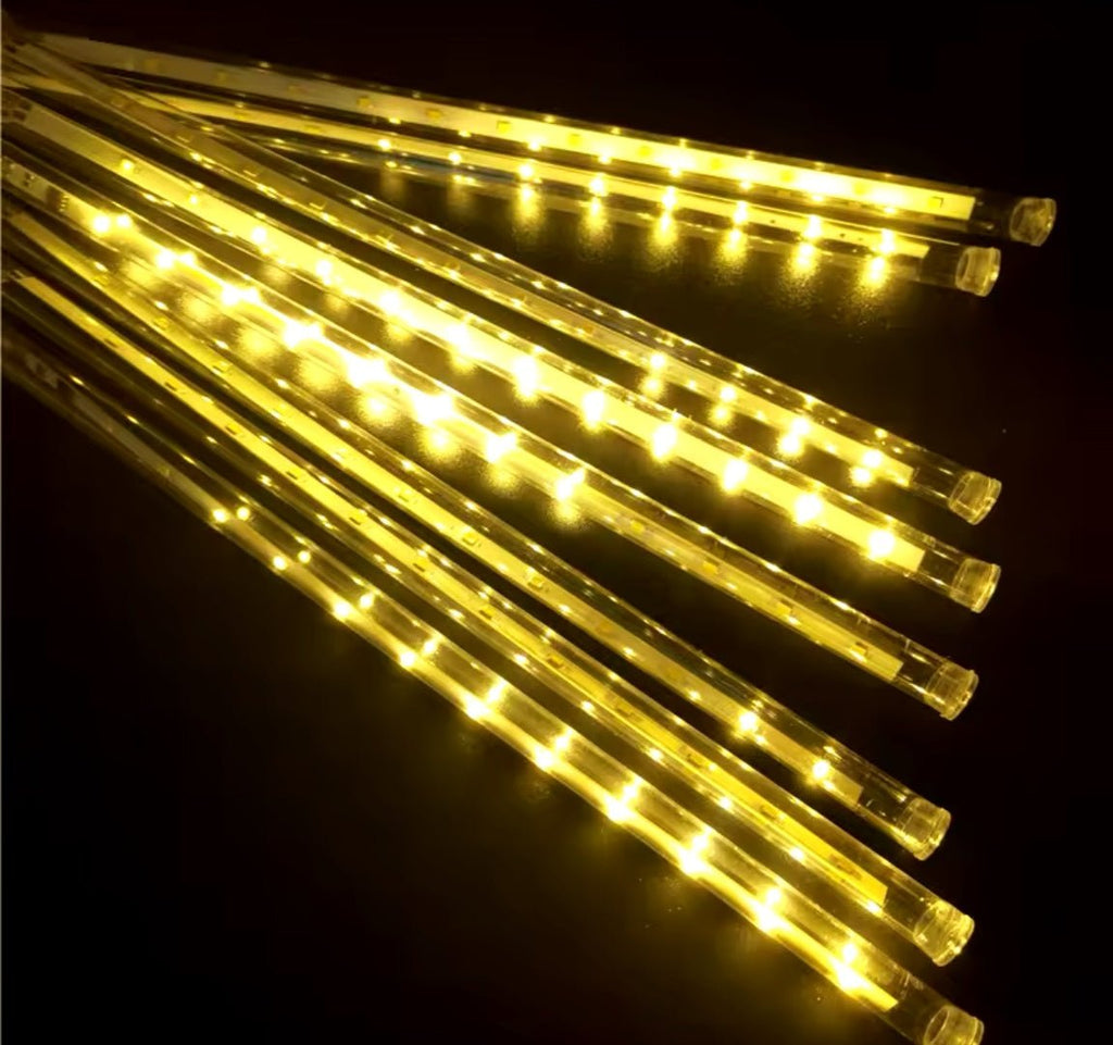 Luces LED lluvia de meteoro con 8 tubos de 30cm y 192 LED para decoración de jardines, eventos y Navidad.