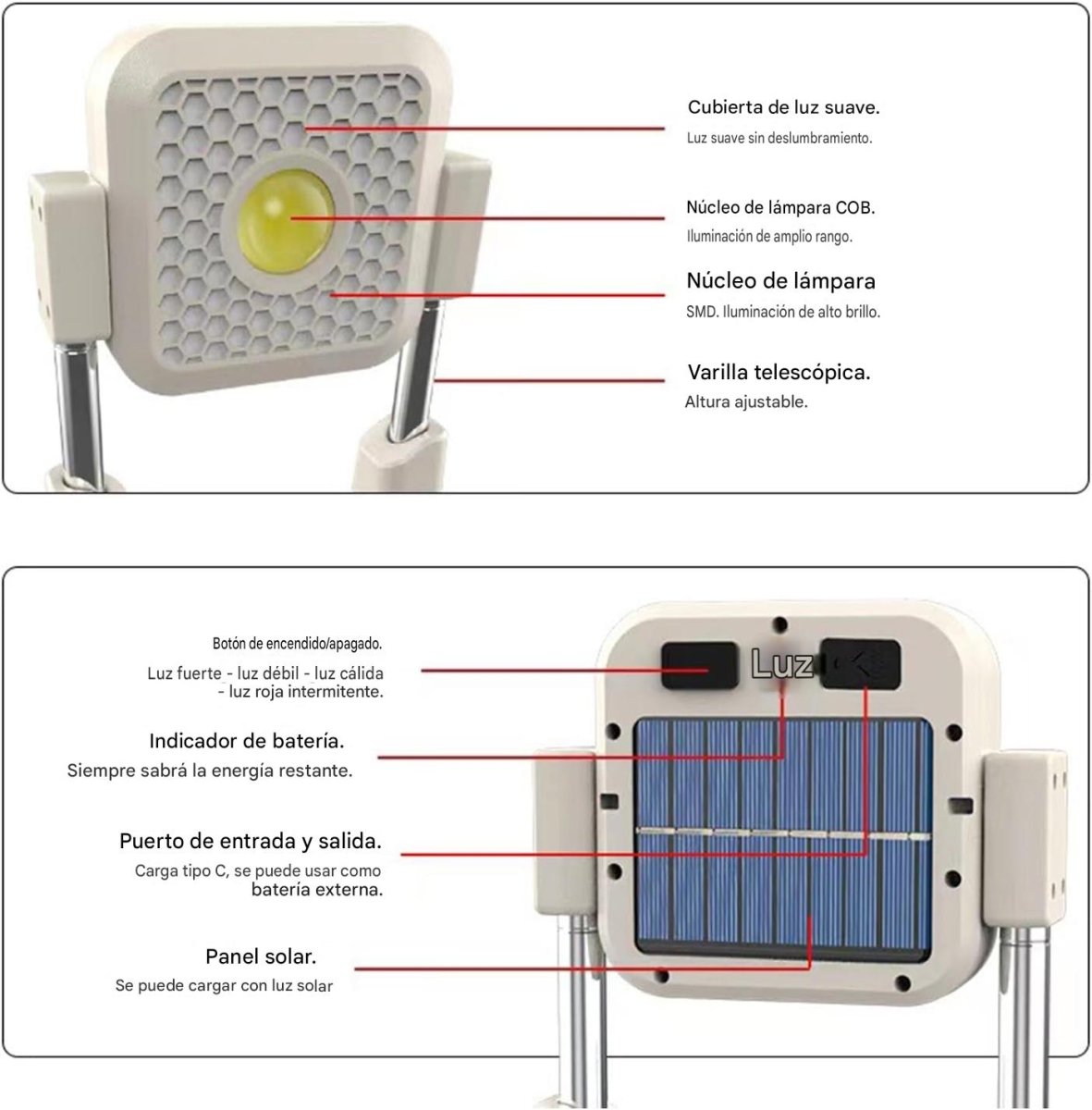 Luz de Trabajo Multiuso C/soporte Recargable Solar - InnovaHome
