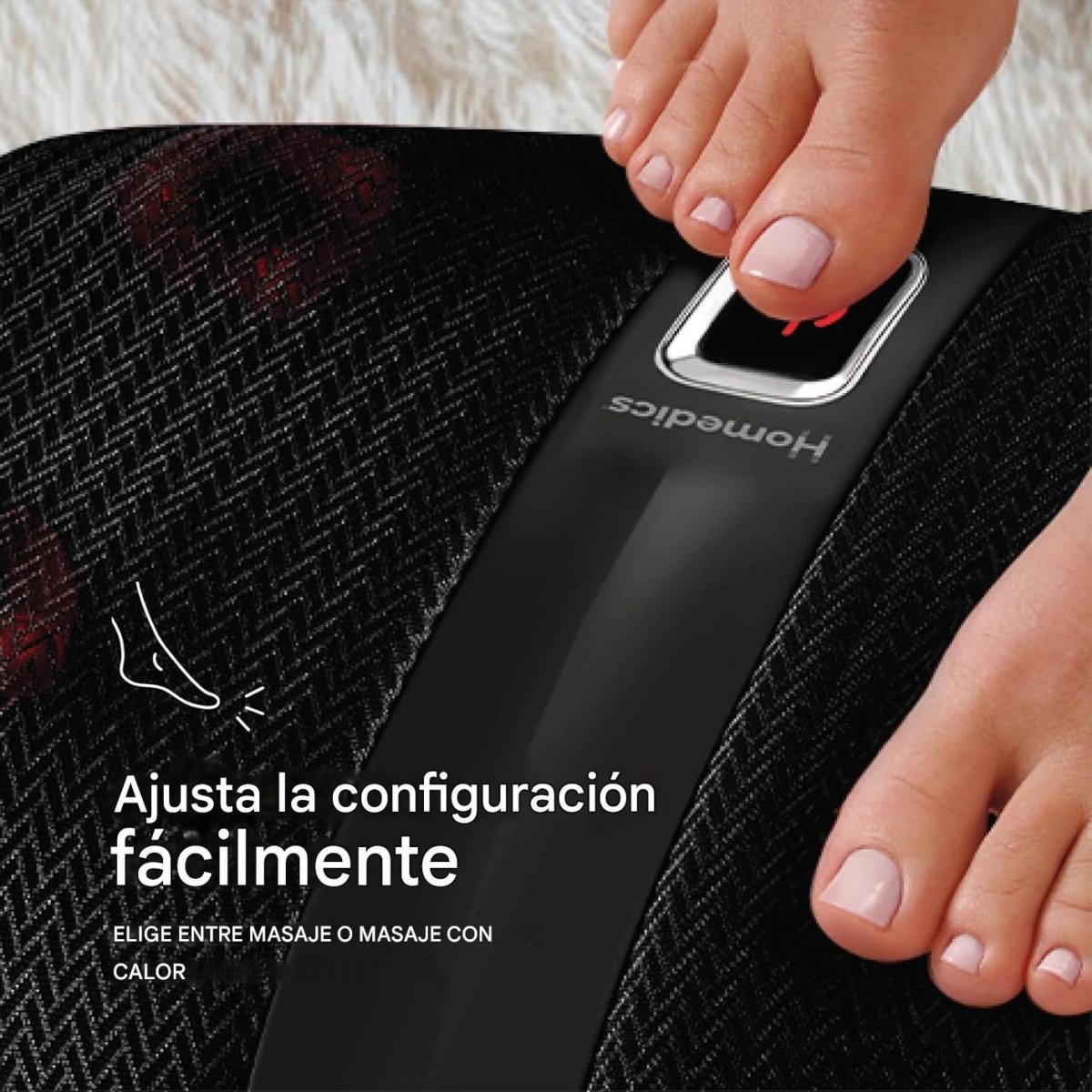 Masajeador eléctrico de pies con calor suave y 12 cabezales giratorios para relajación y masaje plantar en el hogar.