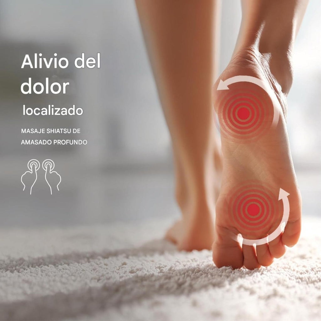 Masajeador eléctrico de pies con calor suave y 12 cabezales giratorios para relajación y masaje plantar en el hogar.