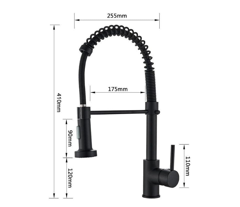 Grifo monocomando de cocina con pico flexible y diseño moderno para controlar agua fría y caliente fácilmente.