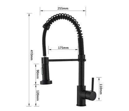 Grifo monocomando de cocina con pico flexible y diseño moderno para controlar agua fría y caliente fácilmente.