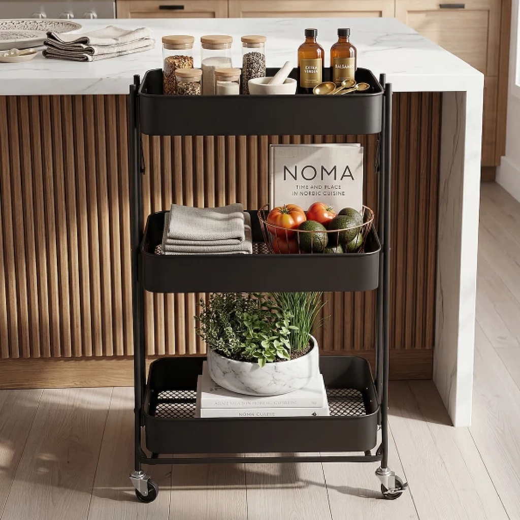 Organizador Multiuso Carrito Plegable Metálico con 3 Estantes - InnovaHome