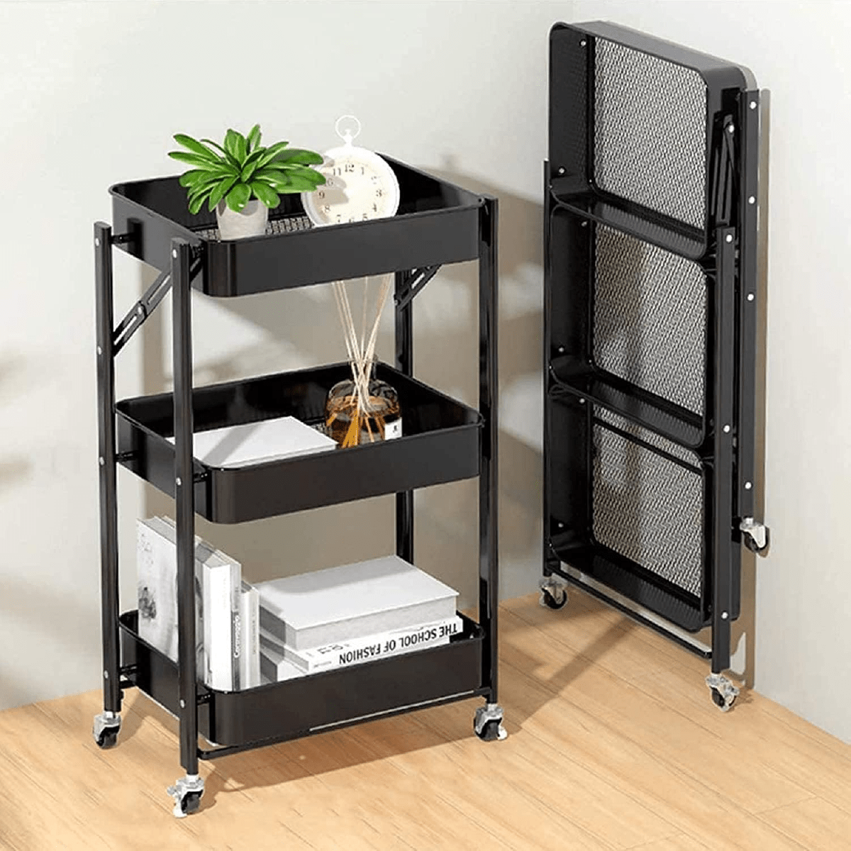 Organizador Multiuso Carrito Plegable Metálico con 3 Estantes - InnovaHome