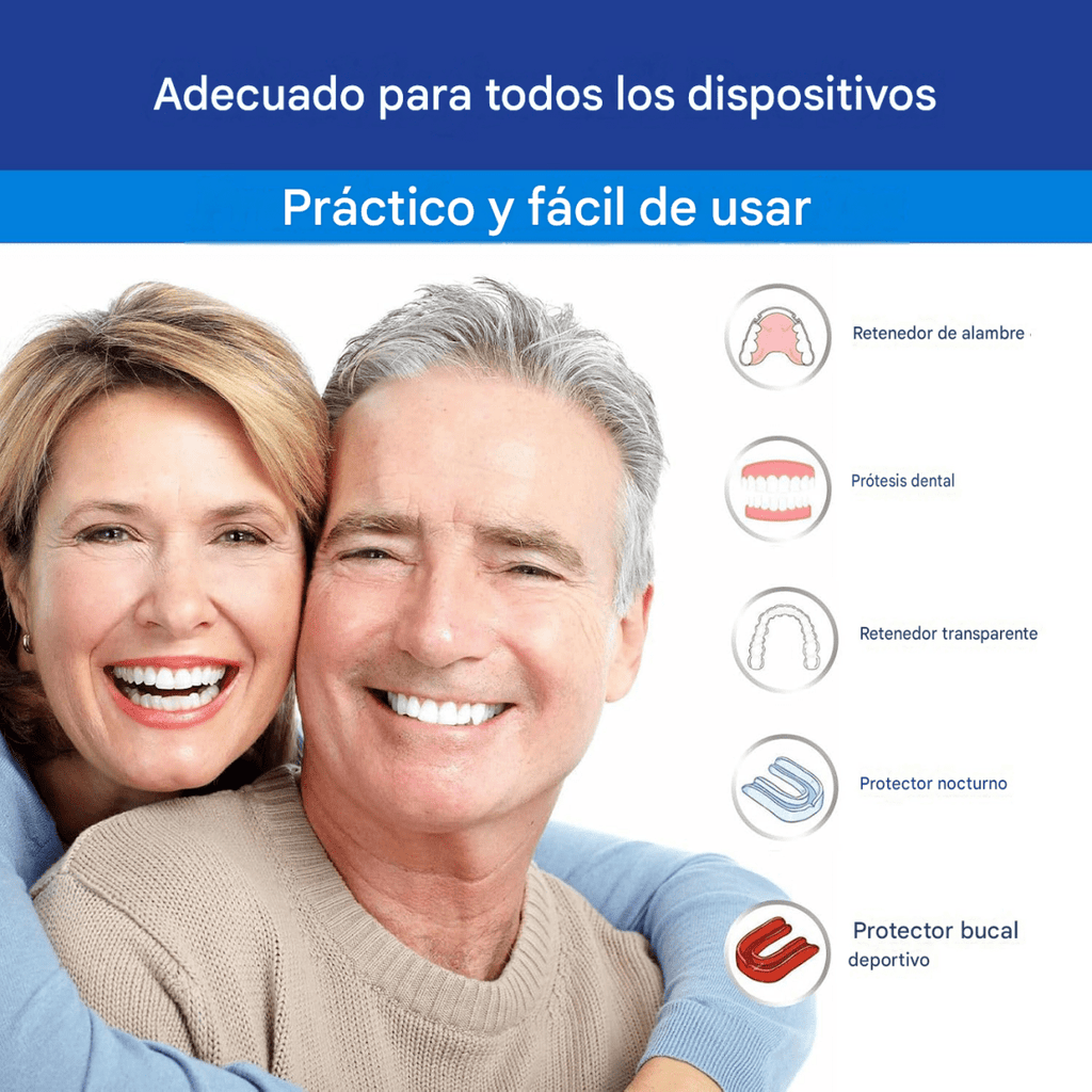Tabletas limpiadoras para retenedores dentales, alineadores y prótesis con limpieza profunda y frescura de menta.