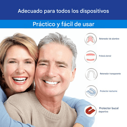 Tabletas limpiadoras para retenedores dentales, alineadores y prótesis con limpieza profunda y frescura de menta.