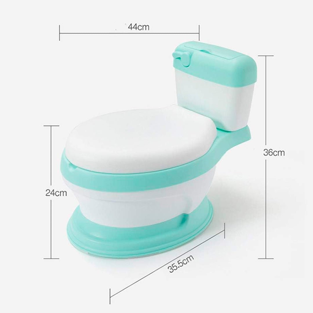 Inodoro infantil de entrenamiento con asiento acolchado, recipiente extraíble y base antideslizante para niños.