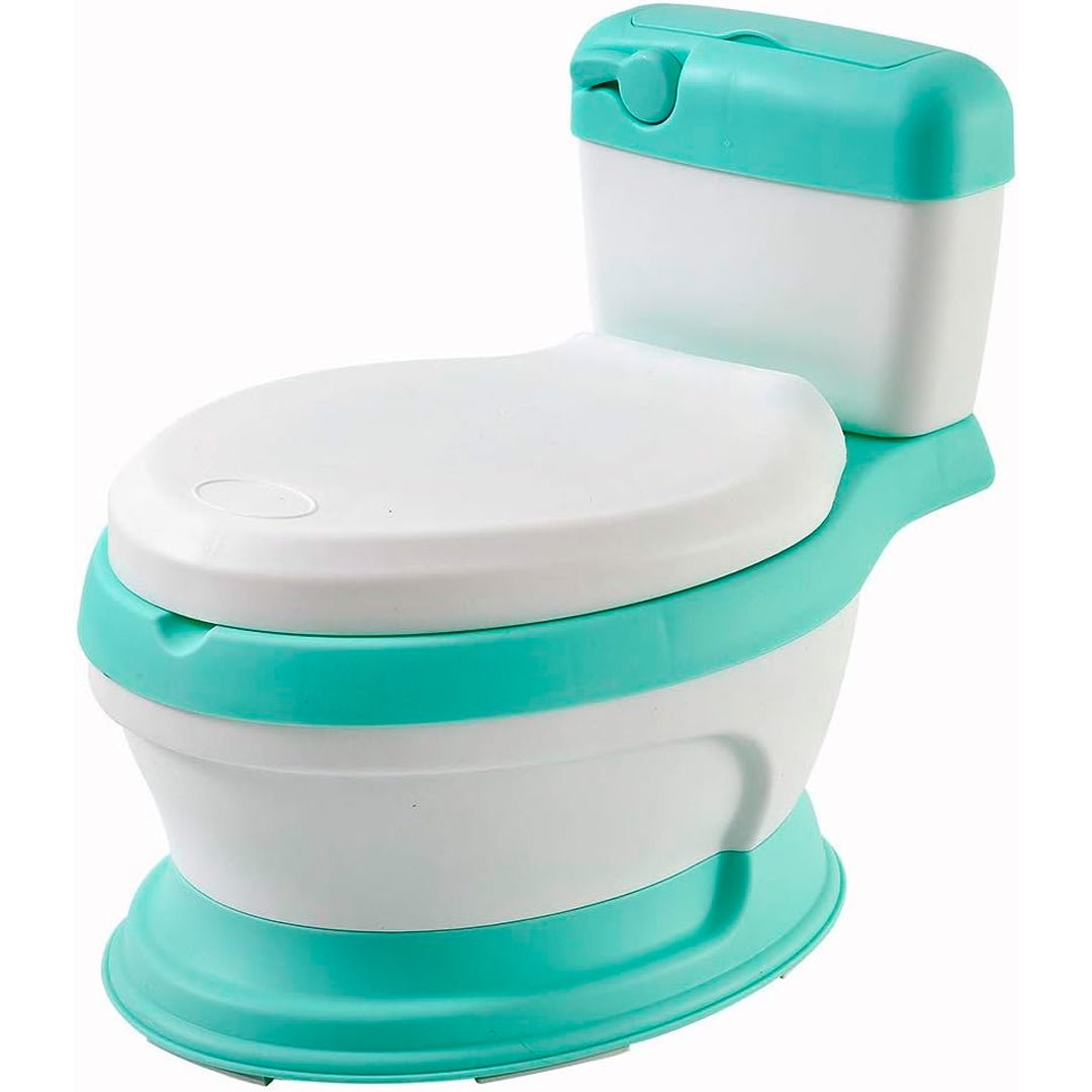 Inodoro infantil de entrenamiento con asiento acolchado, recipiente extraíble y base antideslizante para niños.