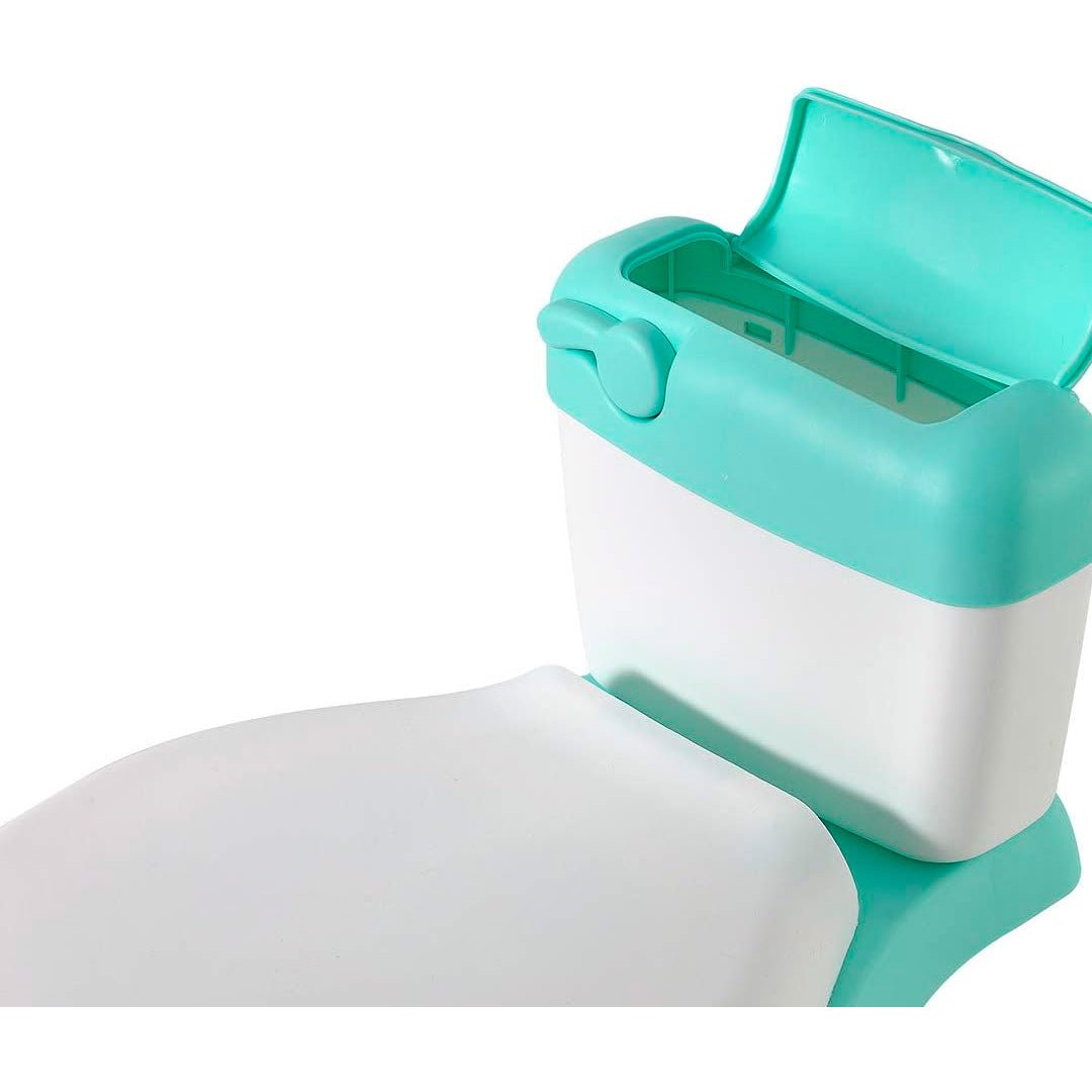 Inodoro infantil de entrenamiento con asiento acolchado, recipiente extraíble y base antideslizante para niños.