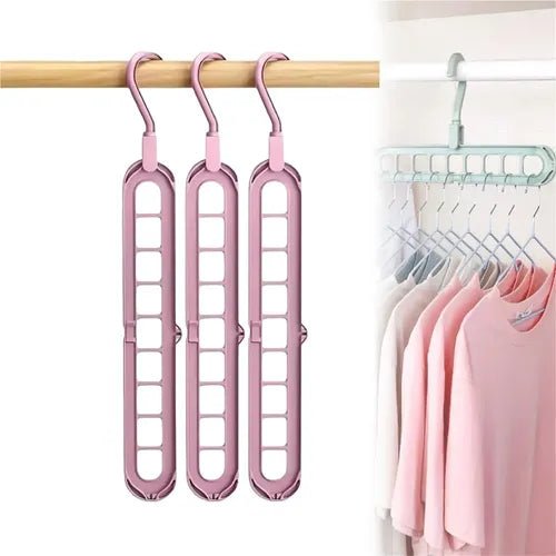 Percha 9 en 1 organizadora de armario para ahorrar espacio y mantener la ropa ordenada en forma vertical.
