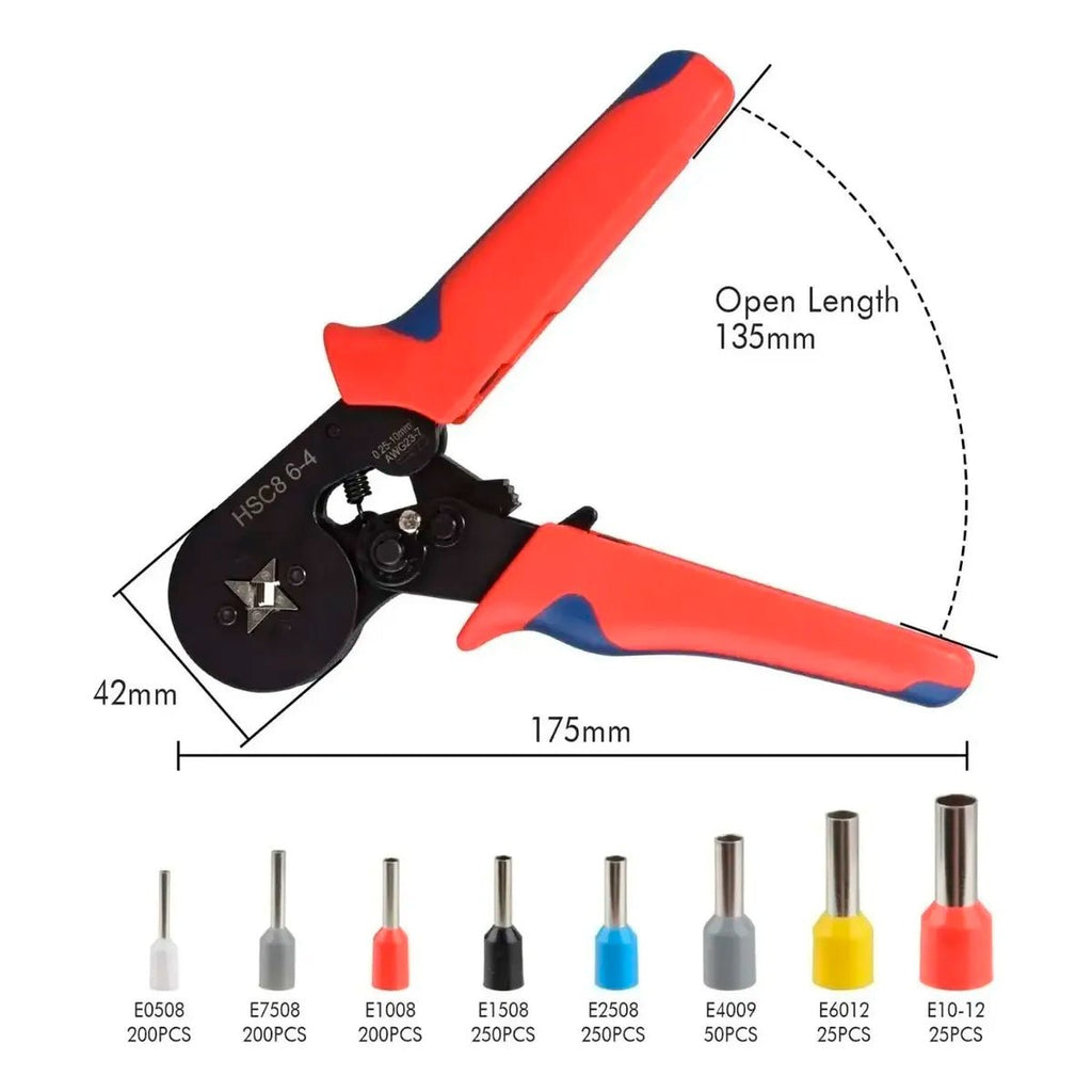 Pinza crimpadora de terminales eléctricos con kit de 1200 piezas para prensar cables de 0.25 a 10mm².